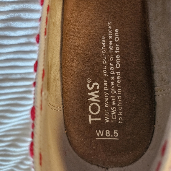 Toms Red and Cream Cork Wedge Peep Toe Shoes Size 8.5 - Picture 4 of 7